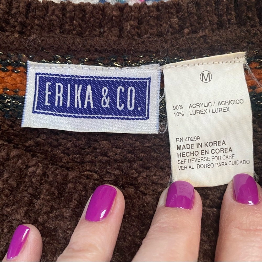 Vintage 90s Erika & Co. Striped Knit Pullover Sweater Size Medium - Picture 4 of 5